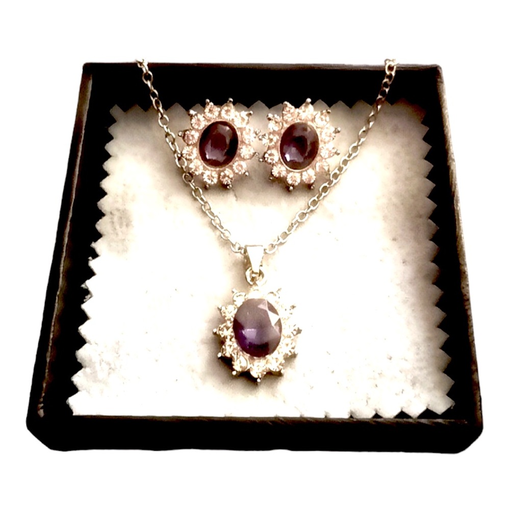 Faux sapphire and diamond set